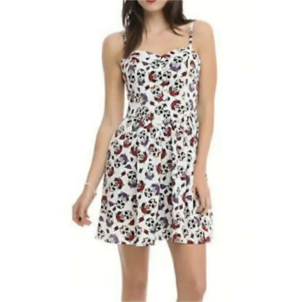 Hell Bunny Sugar Skull Rose Polka Dot Rockabilly Mini Dress White Small SM
